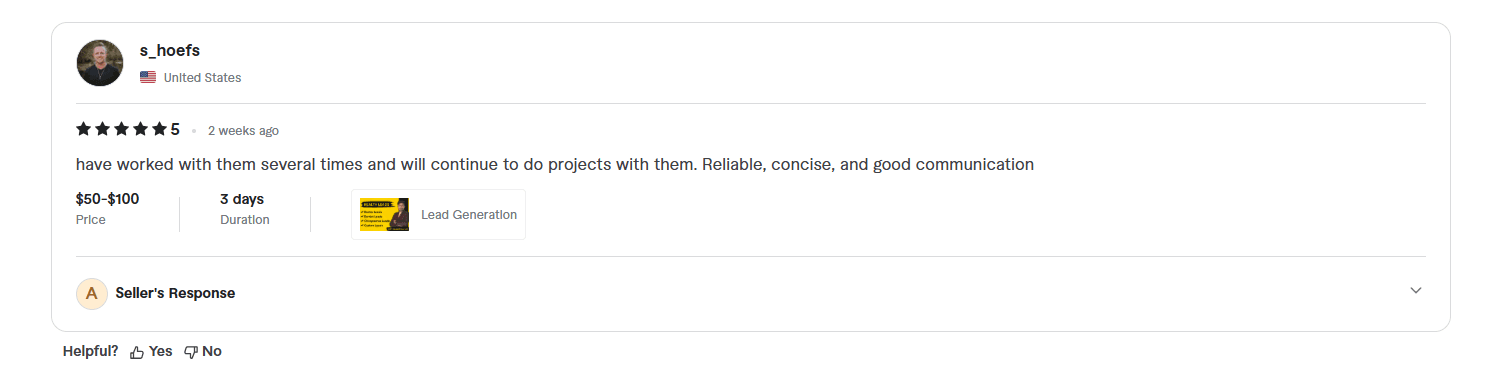 Five-star Fiverr review from s_hoefs
